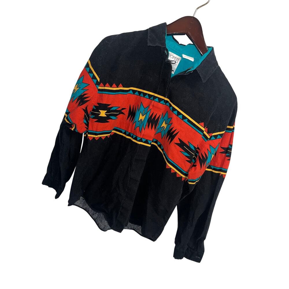 Vintage 90s Roper Aztec Western Shirt Mens Medium Black Southwestern Graphic